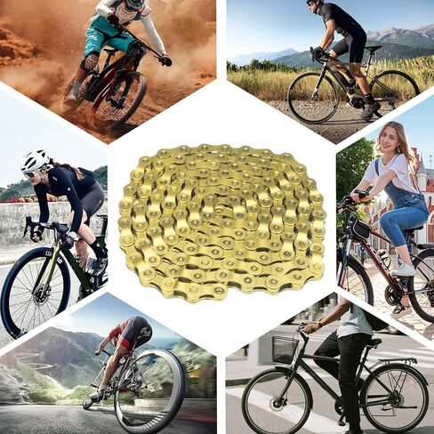 6/7/8/9/10/11/12 Speed Bike Chain – High-Strength, Durable & Smooth-Shifting for Road/Mountain Bikes (Gold-9-Speed) in Kuwait