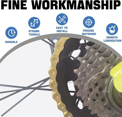 6/7/8/9/10/11/12 Speed Bike Chain – High-Strength, Durable & Smooth-Shifting for Road/Mountain Bikes (Gold-9-Speed) in Kuwait