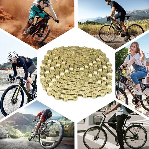 6/7/8/9/10/11/12 Speed Bike Chain – High-Strength, Durable & Smooth-Shifting for Road/Mountain Bikes (Gold-9-Speed) in Kuwait