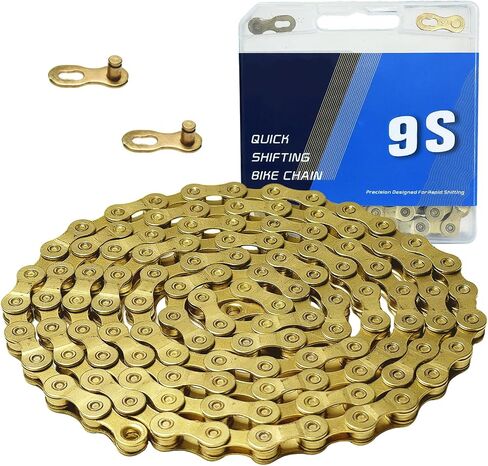 6/7/8/9/10/11/12 Speed Bike Chain – High-Strength, Durable & Smooth-Shifting for Road/Mountain Bikes (Gold-9-Speed) in Kuwait