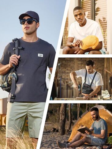 NORTHYARD Men's Cotton Work Shirt Heavyweight Crew Neck Short Sleeve T-Shirts Relaxed Fit Outdoor Wear with Chest Pocket in Saudi Arabia