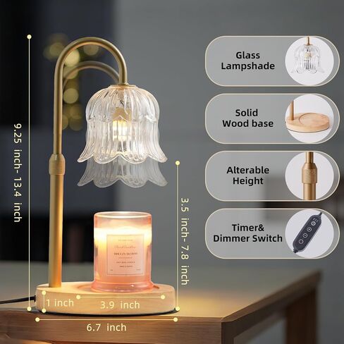 Candle Warmer Lamp with Timer: Adjustable Dimmable Height Adjustable - Flower Shape Wax Lamp Jar Candles No Flame Modern Home Decor Table Lights - Vintage Home Bedroom Decor in Kuwait