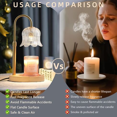 Candle Warmer Lamp with Timer: Adjustable Dimmable Height Adjustable - Flower Shape Wax Lamp Jar Candles No Flame Modern Home Decor Table Lights - Vintage Home Bedroom Decor in Kuwait