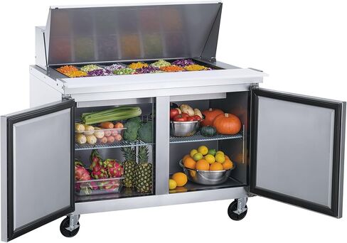 طاولة الإعدادية الساندويتش التجارية التجارية ، ETL Salad Pizza Pridge Cooler Mega Top 2-Door 36 "W 9 Cu. Merchandiser ، Worktop Restaurant Kitchen SCLM2-36-E-HC in Saudi Arabia