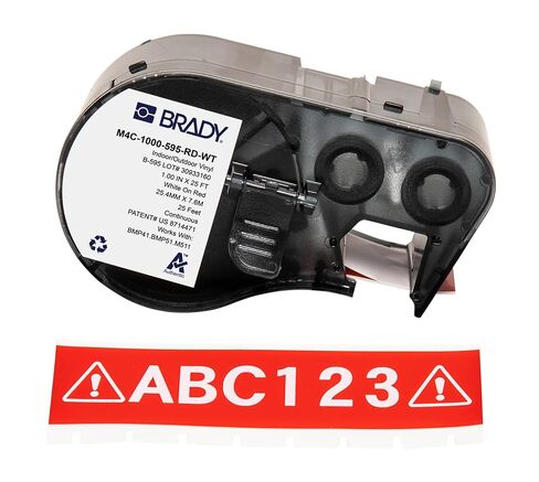 Brady Authentic (M4C-1000-595-RD-WT) في جميع ملصقات الفينيل الدائمة في جميع الأحوال الجوية 1 باللون الأحمر W × 25 قدمًا على اللون الأحمر. للاستخدام مع طابعات الملصقات BMP41 و BMP51 و M410 و M510 و M511. in Saudi Arabia