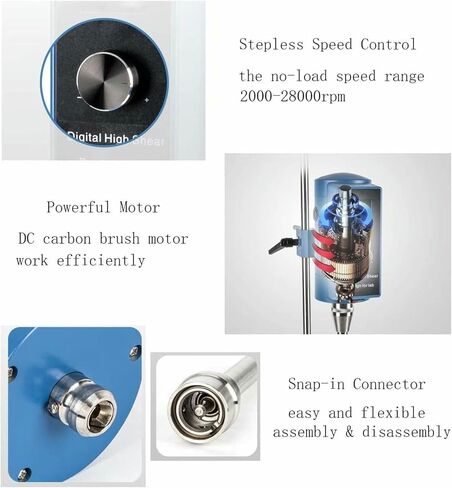 Lab High-Speed Homogenizer, Digital High Shear Mixer Emulsification Machine Emulsion Homogenize Dispersion Machine, for Lab, Emulsion, 2000-28000Rpm in Kuwait