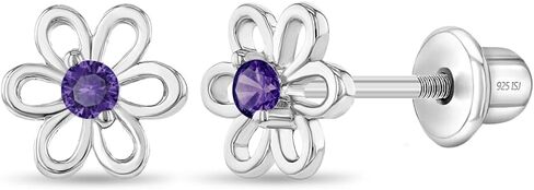 925 Sterling Silver CZ Flower Earrings for Young Girls - Hypoallergenic Screw Back Girls Earrings with 7mm Flower Design - Lightweight Safety Screw Back Earrings for Toddlers & Kids in Saudi Arabia