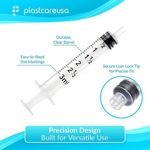 100 6ml Luer Lock Syringe without Needle, Disposable Luer Slip Tip Syringes - Non-Sterile, Latex-Free Plastic Dispenser by PlastCare USA in Kuwait