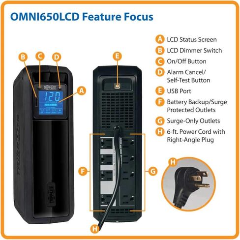 TRIPP LITE 1200VA UPS Battery Backup Backup Protector ، 600W ، Wave Sine Pure ، 8 Outles ، AVR (تنظيم الجهد التلقائي) ، 5 قدم ، 120 فولت ، USB ، ضمان لمدة 3 سنوات وتأمين 200000 دولار (Omnivs1200LCD) in Saudi Arabia