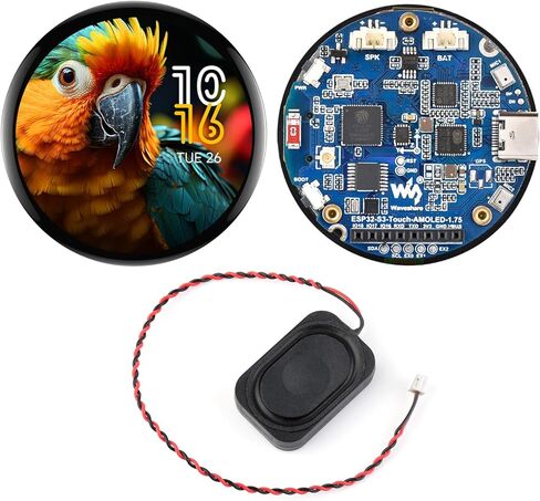 Waveshare ESP32-S3 1.75inch AMOLED Round Touch Display Board ، معالج 32 بت LX7 ثنائي النواة ، 466 × 466 ، واجهة QSPI ، صفيف الميكروفونات الرقمية المزدوجة على متن ، ESP32 مع العرض in Saudi Arabia