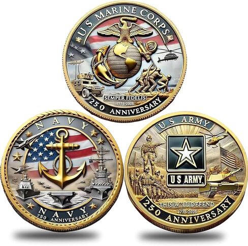 عملة تحدي الذكرى السنوية 250 USMC (1.57 بوصة)-عملة عسكرية قابلة للتحصيل على الوجهين للمحاربين القدامى ، المتحمسين للخدمة الفعلية ومشاة البحرية (3pcs) in Kuwait