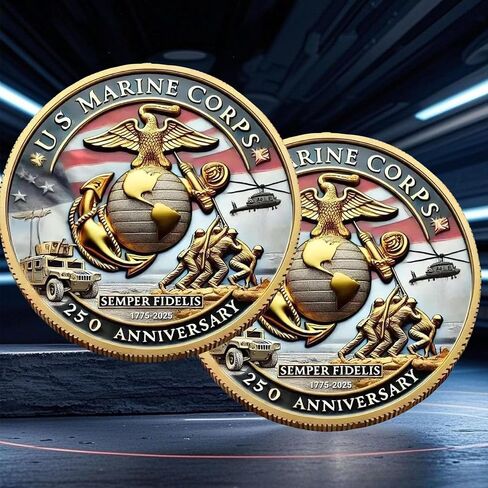 عملة تحدي الذكرى السنوية 250 USMC (1.57 بوصة)-عملة عسكرية قابلة للتحصيل على الوجهين للمحاربين القدامى ، المتحمسين للخدمة الفعلية ومشاة البحرية (3pcs) in Kuwait