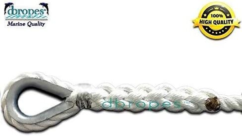 3 Strand Mooring Pendant Line 100% Nylon Rope with Stainless Steel Thimble. Made in USA (White Nylon, 3/4" x 15') in Saudi Arabia