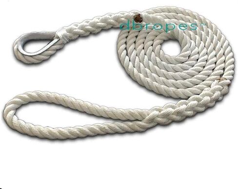 3 Strand Mooring Pendant 100% Nylon Rope 5/8 X 15 Ft with Thimble. Tensile Strength 10400 Lbs. Made in USA in Saudi Arabia