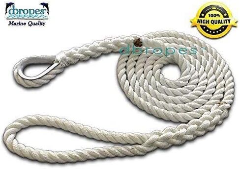 3 Strand Mooring Pendant 100% Nylon Rope 5/8 X 15 Ft with Thimble. Tensile Strength 10400 Lbs. Made in USA in Saudi Arabia