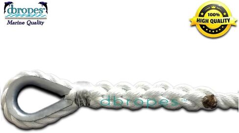 3 Strand Mooring Pendant 100% Nylon Rope 5/8 X 15 Ft with Thimble. Tensile Strength 10400 Lbs. Made in USA in Saudi Arabia