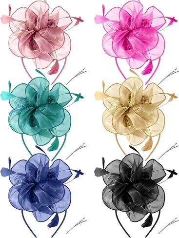 6 Pcs Fascinators Hat Tea Party Headwear Ribbons Feathers Women Hat Flower Mesh Headband Wedding Flower Hair Clip for Party Wedding Carnival in Saudi Arabia