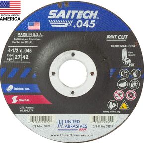 United Abrasives-SAIT 22072 Saitech™ High Performance Cut-Off Wheels (Type 27/Type 42 Depressed Center) 4 1/2" x .045" x 7/8", 4.5 Inch (Pack of 50) in Saudi Arabia