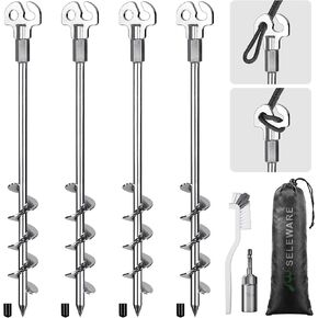 SELEWARE 4 Pack Trampoline Stakes Heavy Duty Ground Anchors High Wind Trampoline Stakes Anchors Spiral Earth Anchors for Secure Animals Trampolines Tents Shed Swing Set Mobile Homes Carport in Saudi Arabia