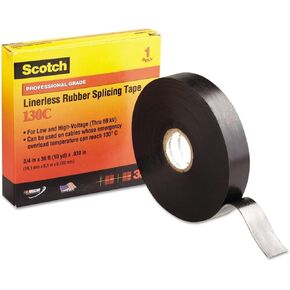3M Scotch 130C Linerless Rubber Splicing Tape, -18 to 90 Degree C, 750 mV Dielectric Strength, 30' Length x 1" Width, Black in Saudi Arabia