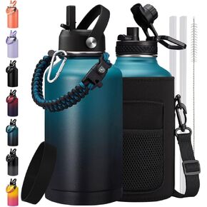 64 oz Water Bottle with Straw & Spout Lids, Keep Cold 48H, Half Gallon Insuated Water Bottle with Paracord Handle & Carrier Bag, 64/128 oz Water Jug Stainless Steel Metal Flask for Men Woman Gym in Saudi Arabia