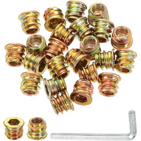uxcell 100 Pcs Threaded Insert for Wood, 1/4" - 20 Carbon Steel Threaded Studs Hex Socket Drive Nut Inserts Screw in Nut Fastener Connector with Hex Wrench 10mm Length for Home, Gold in Kuwait