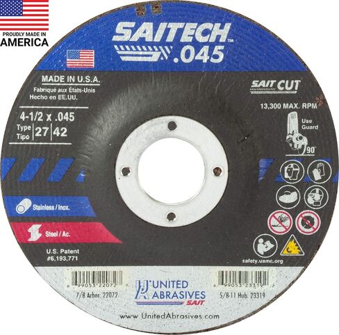 United Austives-Sait 22072 Saitech ™ عجلات قطع عالية الأداء (النوع 27/النوع 42 مركز الاكتئاب) 4 1/2 "x .045" × 7/8 "، 4.5 بوصة (حزمة 50) in Saudi Arabia