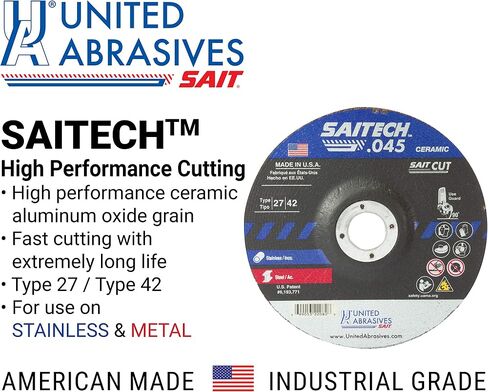 United Austives-Sait 22072 Saitech ™ عجلات قطع عالية الأداء (النوع 27/النوع 42 مركز الاكتئاب) 4 1/2 "x .045" × 7/8 "، 4.5 بوصة (حزمة 50) in Saudi Arabia