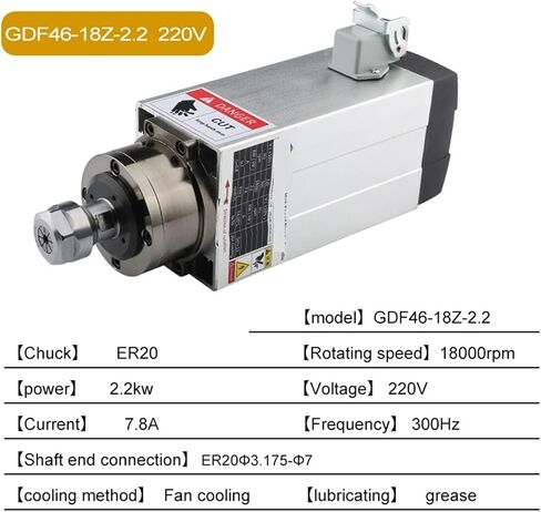 2.2kw air cooled spindle motor 380V 220V 18000rpm ER20 300Hz 2.2kw P4 with ball bearing(2.2kw ER20 220V) in Saudi Arabia