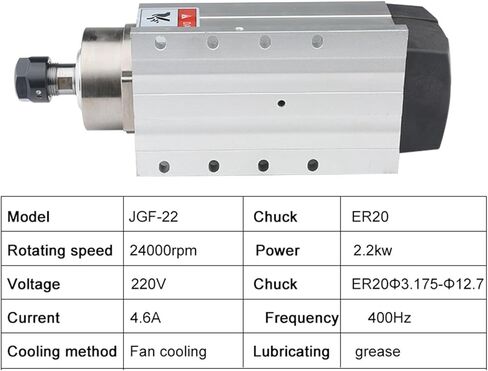 Square air-cooled electric spindle 2.2KW ER20 220V 380V 400Hz 24000rpm Mounting flange(2.2kw ER20 380V) in Saudi Arabia