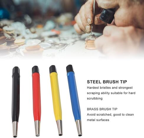 Fiberglass Scratch Brush Pen 4-Pieces Scratch Brush with Steel, Brass, Nylon, Fiberglass Tips for Jewelry Cleaning, Circuit Board Maintenance, Auto Rust Removal and Watch Polishing in Saudi Arabia
