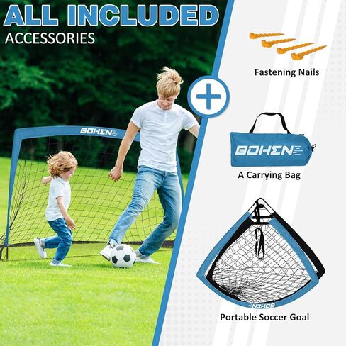 BOHEN 5x3ft Portable Soccer Goal for Kids Backyard with Carry Bag - Easy Folding Lightweight Fun for Outdoor Indoor Training Games for Teen Youth Adult in Kuwait