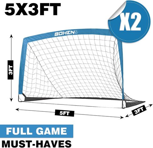 BOHEN 5x3ft Portable Soccer Goal for Kids Backyard with Carry Bag - Easy Folding Lightweight Fun for Outdoor Indoor Training Games for Teen Youth Adult in Kuwait