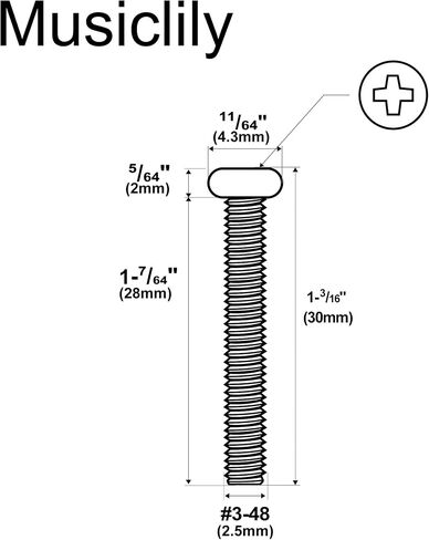 Musiclily Ultra UNC#3-48x1.1 Inch Stainless Steel Humbucker Pickup Mounting Screws for American Made Electric Guitar, Nickel (Set of 20) in Saudi Arabia