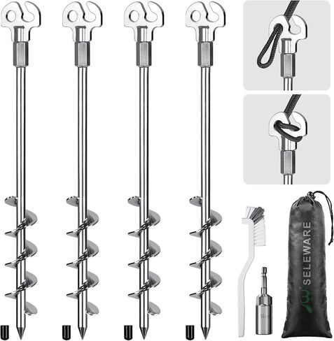 SELEWARE 4 Pack Trampoline Stakes Heavy Duty Ground Anchors High Wind Trampoline Stakes Anchors Spiral Earth Anchors for Secure Animals Trampolines Tents Shed Swing Set Mobile Homes Carport in Saudi Arabia