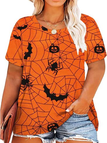 Plus Size Halloween Hocus Pocus T Shirt Women Funny Graphic Print Fall Short Sleeve Tee Tops in Kuwait