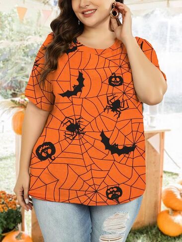 Plus Size Halloween Hocus Pocus T Shirt Women Funny Graphic Print Fall Short Sleeve Tee Tops in Kuwait