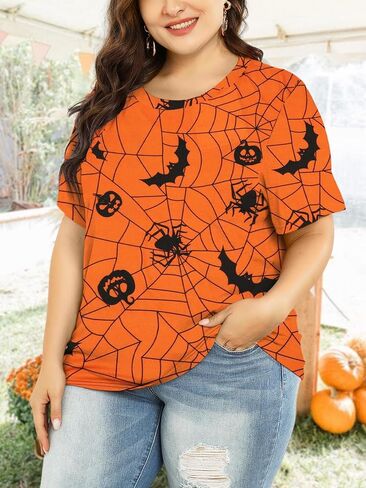 Plus Size Halloween Hocus Pocus T Shirt Women Funny Graphic Print Fall Short Sleeve Tee Tops in Kuwait