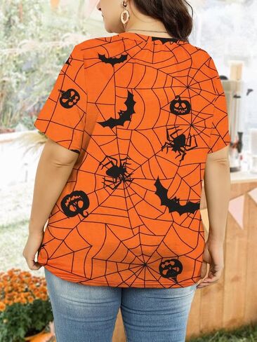 Plus Size Halloween Hocus Pocus T Shirt Women Funny Graphic Print Fall Short Sleeve Tee Tops in Kuwait