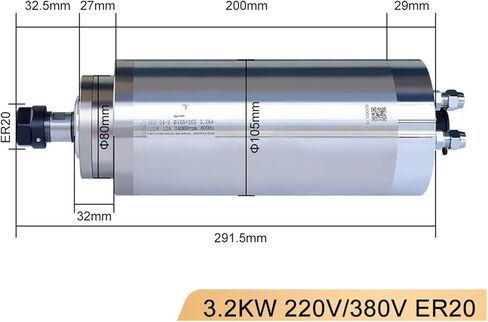 3.2KW Spindle Motor Tool Water Cooling ER20 Chuck 220V 380V Diameter 105MM 4 Bearings(380V,GDZ-24-2) in Saudi Arabia