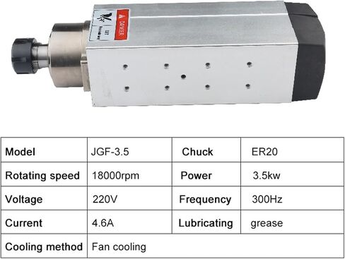 Square Spindle Motor 3.5KW ER20 Air Cooled 220V 380V 4 Bearings 18000RPM(3.5kw 380V) in Saudi Arabia