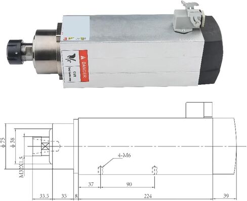 Square Spindle Motor 3.5KW ER20 Air Cooled 220V 380V 4 Bearings 18000RPM(3.5kw 380V) in Saudi Arabia