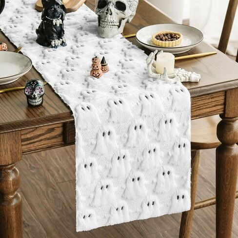 Artoid Mode Ghost Soft Plush Faux Fur Jacquard Halloween Table Runner, Holiday Kitchen Dining Table Decoration for Home Party Decor 13x72 Inch in Saudi Arabia