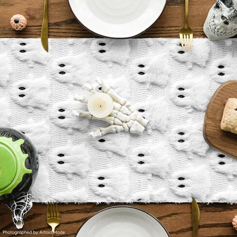 Artoid Mode Ghost Soft Plush Faux Fur Jacquard Halloween Table Runner, Holiday Kitchen Dining Table Decoration for Home Party Decor 13x72 Inch in Saudi Arabia