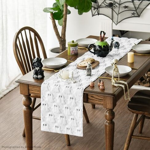 Artoid Mode Ghost Soft Plush Faux Fur Jacquard Halloween Table Runner, Holiday Kitchen Dining Table Decoration for Home Party Decor 13x72 Inch in Saudi Arabia