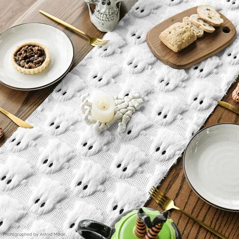 Artoid Mode Ghost Soft Plush Faux Fur Jacquard Halloween Table Runner, Holiday Kitchen Dining Table Decoration for Home Party Decor 13x72 Inch in Saudi Arabia