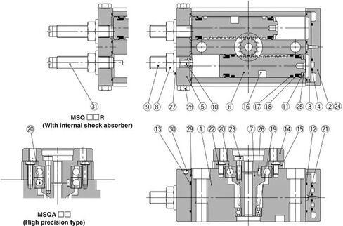 اسطوانة هوائية دوارة MSQB MSQB مع امتصاص الصدمات الخارجي (MSQB10A) in Kuwait
