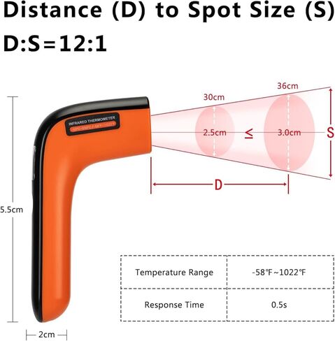 Inkbird Infrared Thermometer for Cooking, Rechargeable Laser Thermometer, Pizza Oven, Griddle, Engine, HVAC, IR Gun with Adjustable Emissivity & Max Measure -58°F ~1022°F (Not for Human) in Saudi Arabia