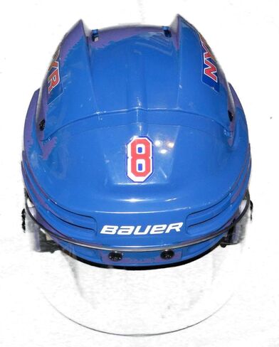KEVIN KLEIN GAME USED NY RANGERS BLUE #8 HELMET NHL 100th ANNIV LOGO STEINER COA - NHL Game Used in Saudi Arabia