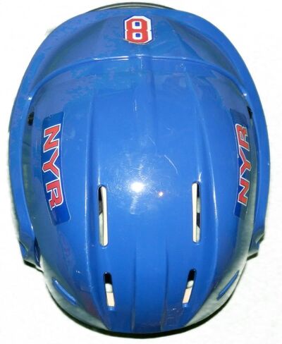 KEVIN KLEIN GAME USED NY RANGERS BLUE #8 HELMET NHL 100th ANNIV LOGO STEINER COA - NHL Game Used in Saudi Arabia